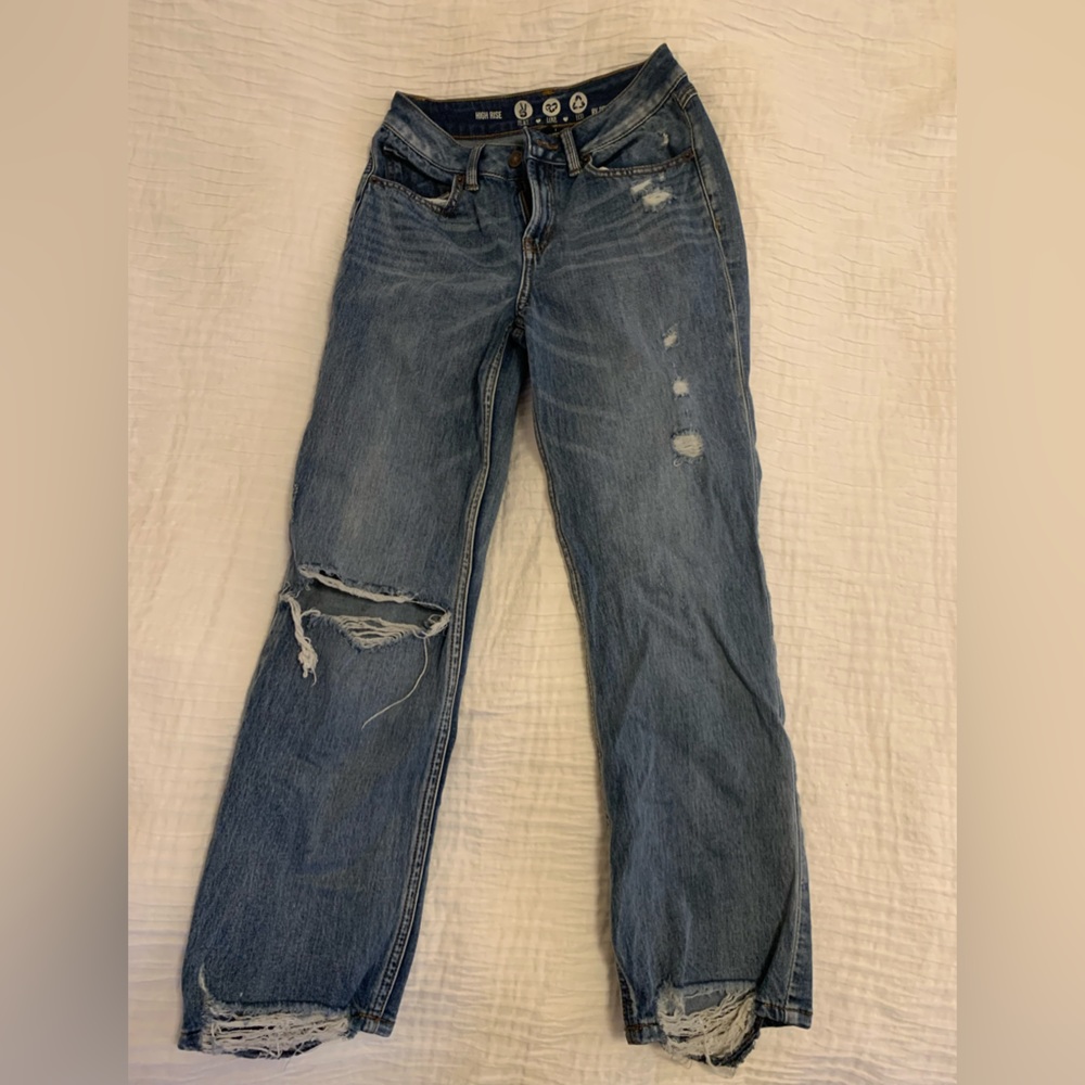 High-rise slim fit ripped jeans